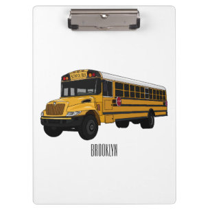 School bus cartoon illustration clipboard