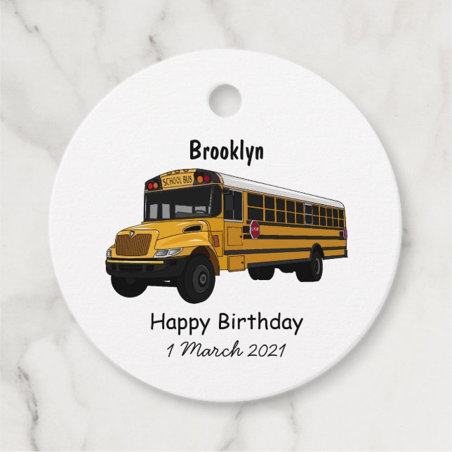 School bus cartoon illustration  favour tags (Front)