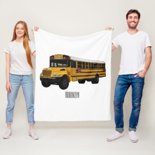 School bus cartoon illustration   fleece blanket