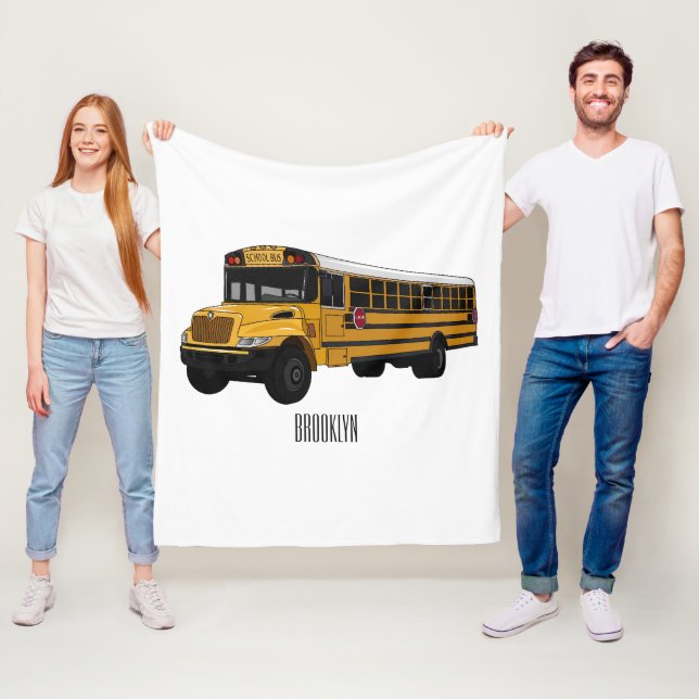 School bus cartoon illustration   fleece blanket (In Situ)