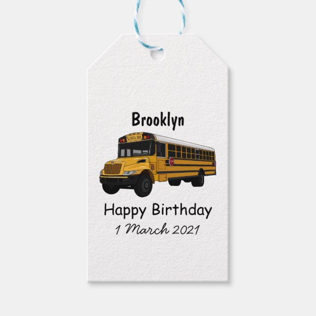 School bus cartoon illustration gift tags (Front)