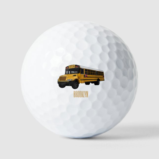 School bus cartoon illustration  golf balls (Front)