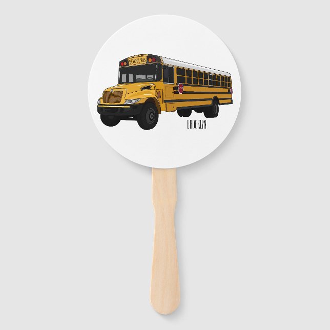School bus cartoon illustration  hand fan (Front)
