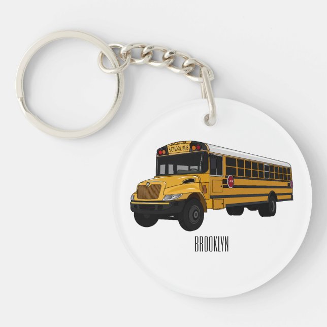 School bus cartoon illustration key ring (Front)