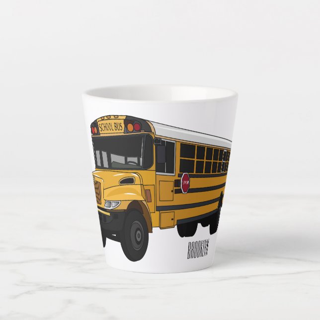 School bus cartoon illustration latte mug (Front)