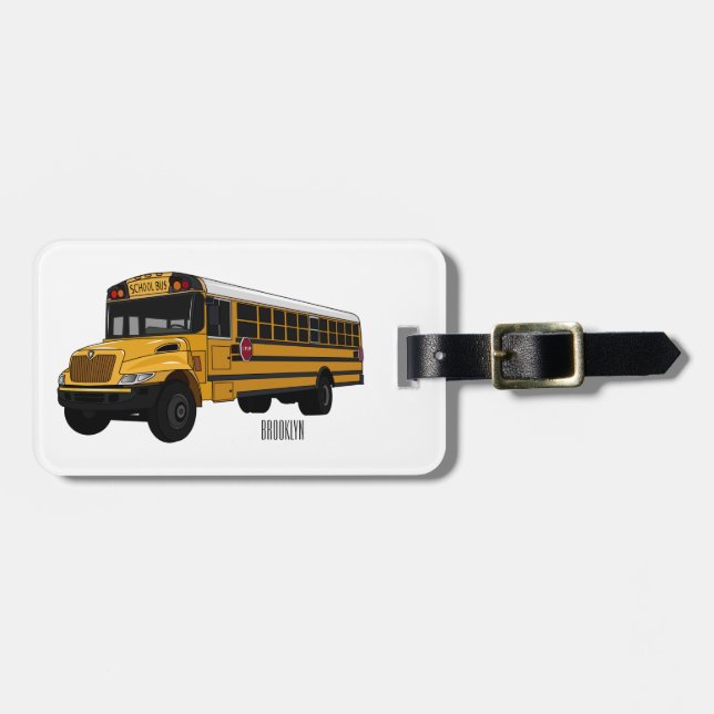School bus cartoon illustration luggage tag (Front Horizontal)