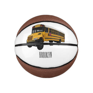 School bus cartoon illustration mini basketball