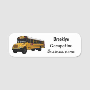 School bus cartoon illustration name tag