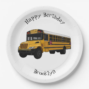 School bus cartoon illustration  paper plate