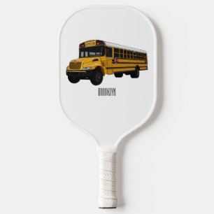School bus cartoon illustration pickleball paddle