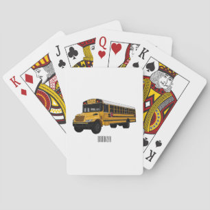 School bus cartoon illustration  playing cards