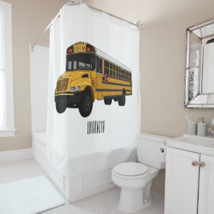 School bus cartoon illustration  shower curtain