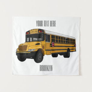 School bus cartoon illustration   tapestry