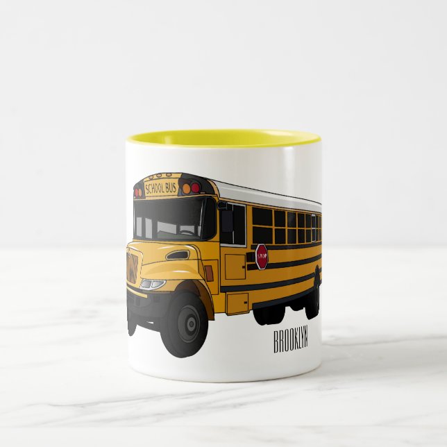 School bus cartoon illustration  Two-Tone coffee mug (Center)