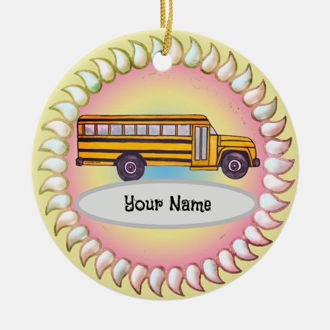 School Bus  Ceramic Tree Decoration (Front)