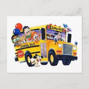 School Bus Children Postcard