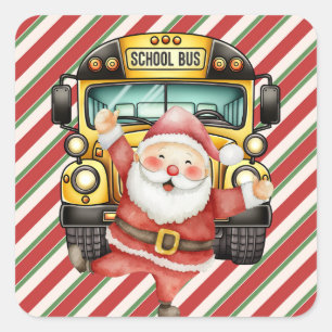 School Bus Christmas for Driver greeting card Square Sticker