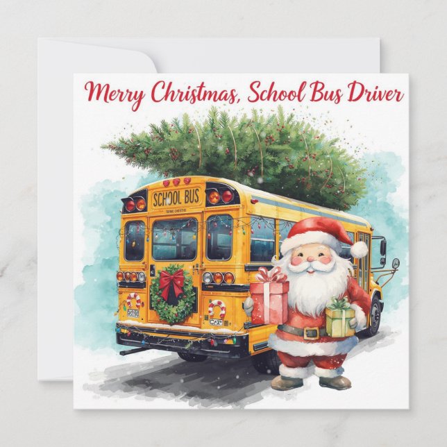 School Bus Christmas for Driver Holiday Card (Front)