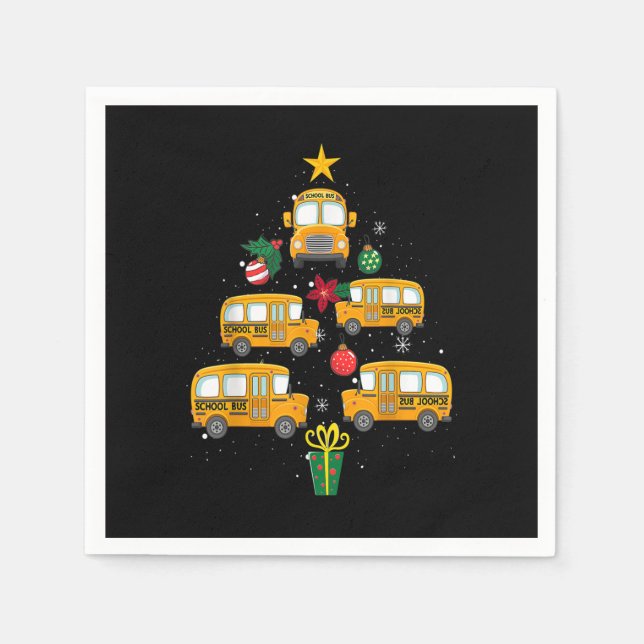 School Bus Christmas Tree Funny Boys Girls Kids Xm Napkin (Front)