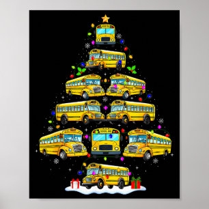 School Bus Christmas Tree Funny Santa Bus Driver P Poster