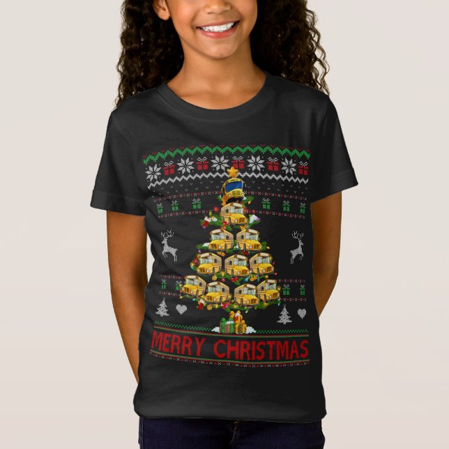 School Bus Christmas Tree Ugly Sweater Santa Bus D (Front)