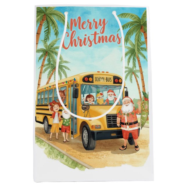 School Bus Christmas with Santa  Medium Gift Bag (Front)