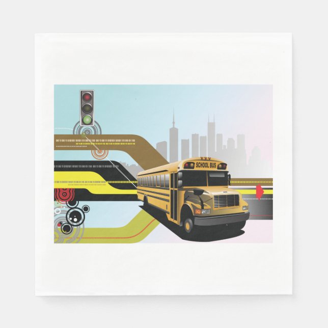 School Bus City Scene Napkin (Front)