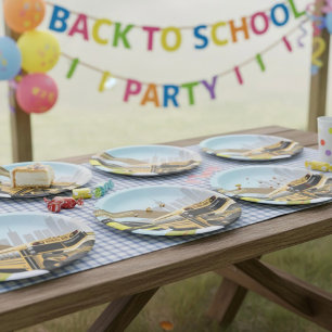 School Bus City Scene Paper Plate