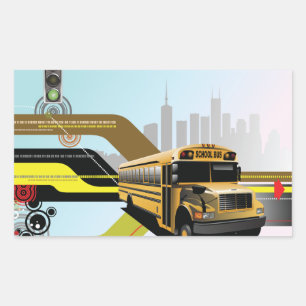 School Bus City Scene Rectangular Sticker
