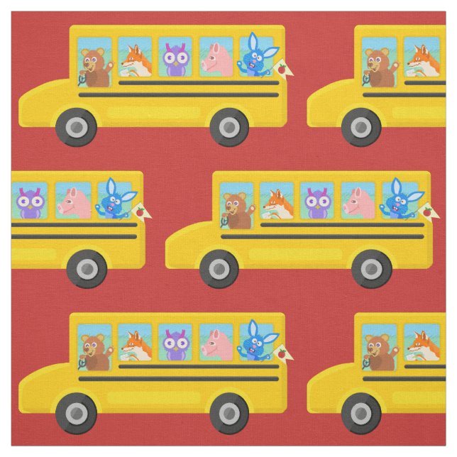 School Bus Cute Animals Pattern | Choose Any Fabric (Swatch)