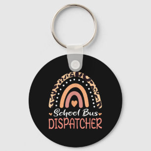 School Bus Dispatcher Leopard Rainbow Key Ring