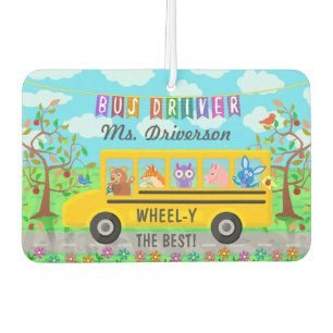 School Bus Driver Cute Animals   Personalised Name Car Air Freshener