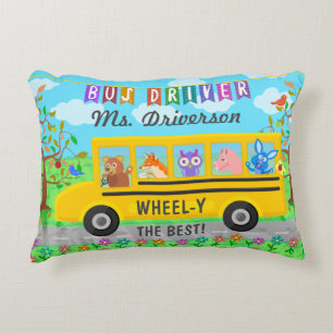 School Bus Driver Cute Animals   Personalised Name Decorative Cushion
