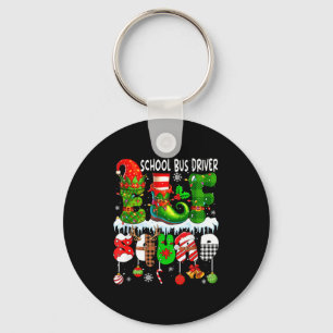 School Bus Driver Elf Squad Xmas Colorful Elf Hat Key Ring