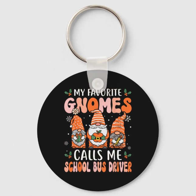 School Bus Driver Funny Christmas Gnomes Bus Drive Key Ring (Front)