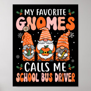 School Bus Driver Funny Christmas Gnomes Bus Drive Poster