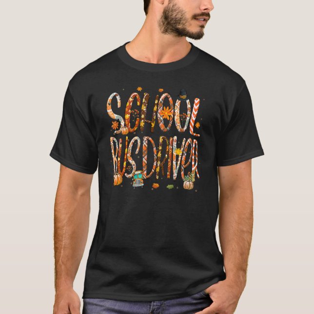 School Bus Driver Leopard Pilgrim Hat Fall Thanksg T-Shirt (Front)
