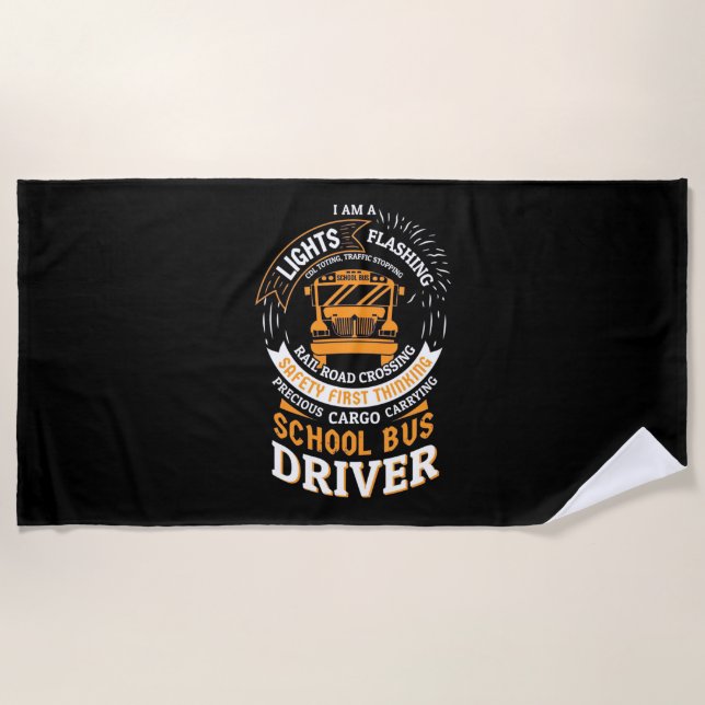 School Bus Driver Lights Flashing Beach Towel (Front)