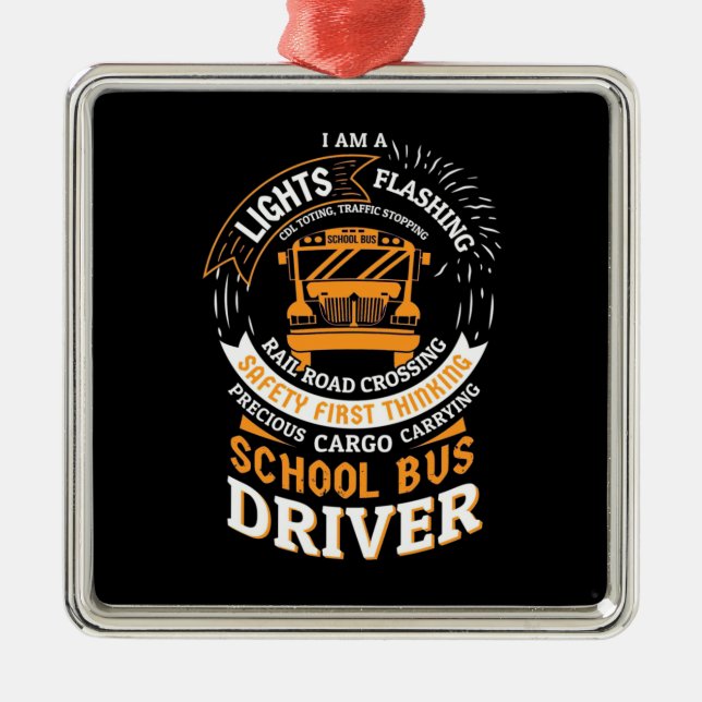 School Bus Driver Lights Flashing Metal Tree Decoration (Front)