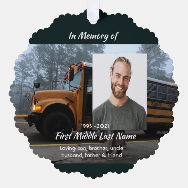 School Bus Driver Memorial Keepsake  Tree Decoration Card (Front)