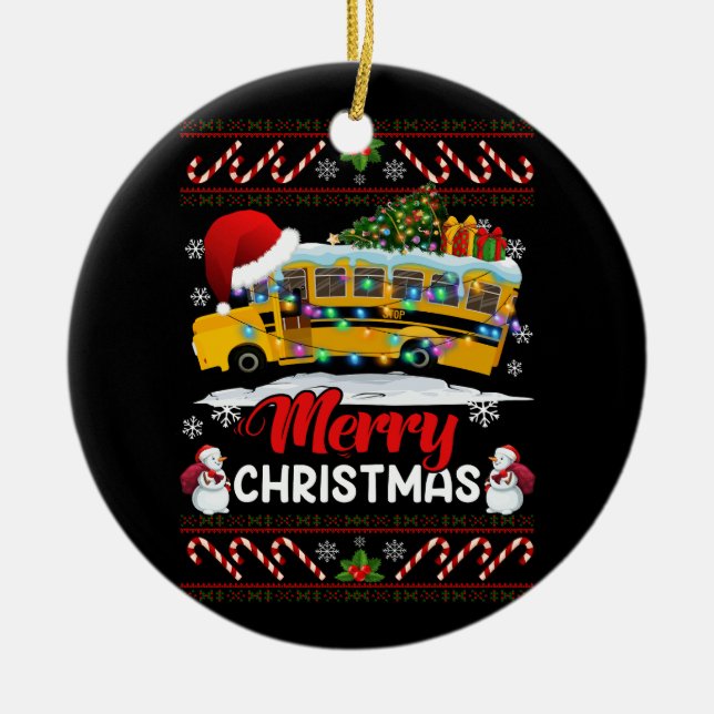 School Bus Driver Merry Christmas Lights Xmas Ugly Ceramic Tree Decoration (Front)