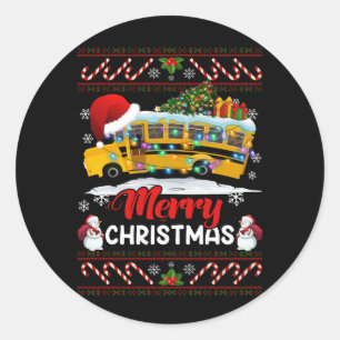 School Bus Driver Merry Christmas Lights Xmas Ugly Classic Round Sticker