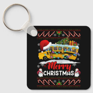 School Bus Driver Merry Christmas Lights Xmas Ugly Key Ring