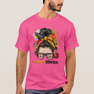 School Bus Driver Messy Bun Afro Hair T-Shirt