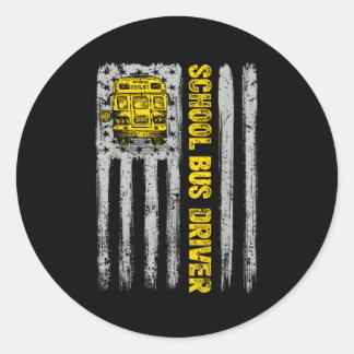 School Bus Driver Patriotic Usa American Flag Classic Round Sticker