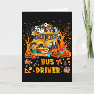 School Bus Driver Pumpkin Season Skeleton Fall Hal Card