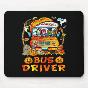 School Bus Driver Pumpkin Season Skeleton Fall Hal Mouse Mat