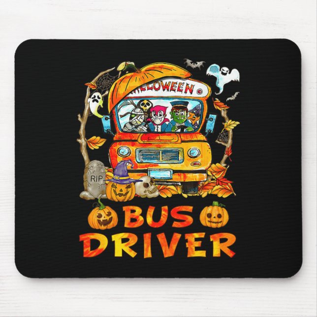 School Bus Driver Pumpkin Season Skeleton Fall Hal Mouse Mat (Front)