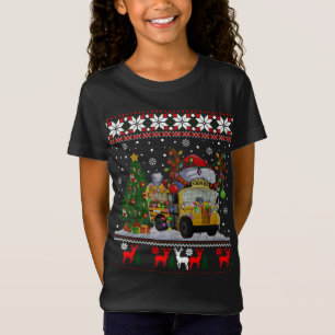 School Bus Driver Reindeer Santa Hat Ugly Christma T-Shirt