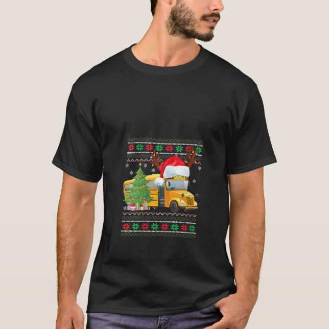 School Bus Driver Reindeer Santa Hat Ugly Christma T-Shirt (Front)